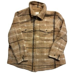 Joie Shacket Brown Plaid Shirt Jacket Womens X Large Soft Plush Zip Front Jacket